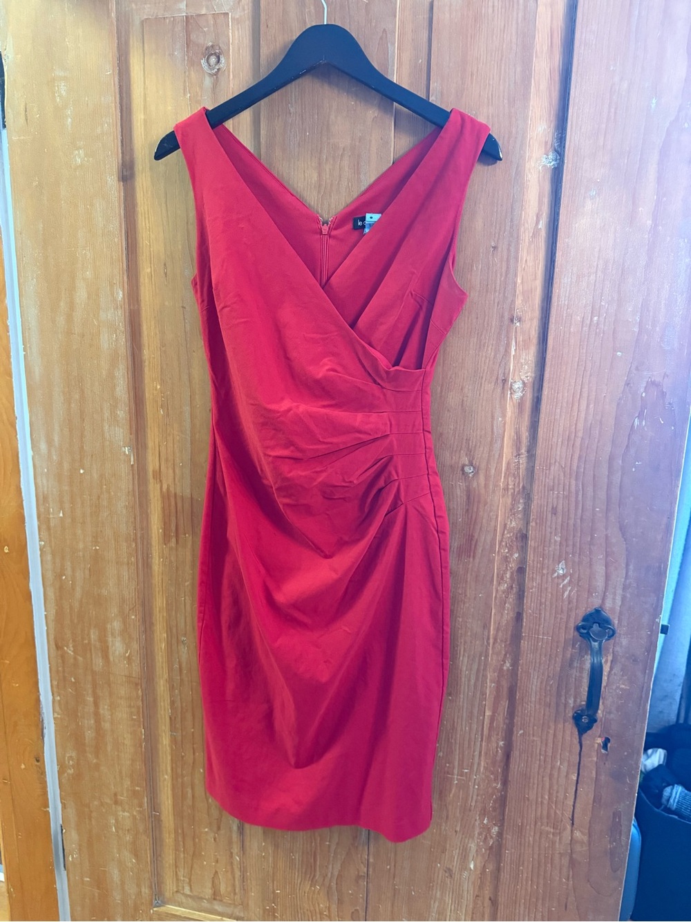 le chateau Red Sleeveless V-Neck Ruched Midi Dress